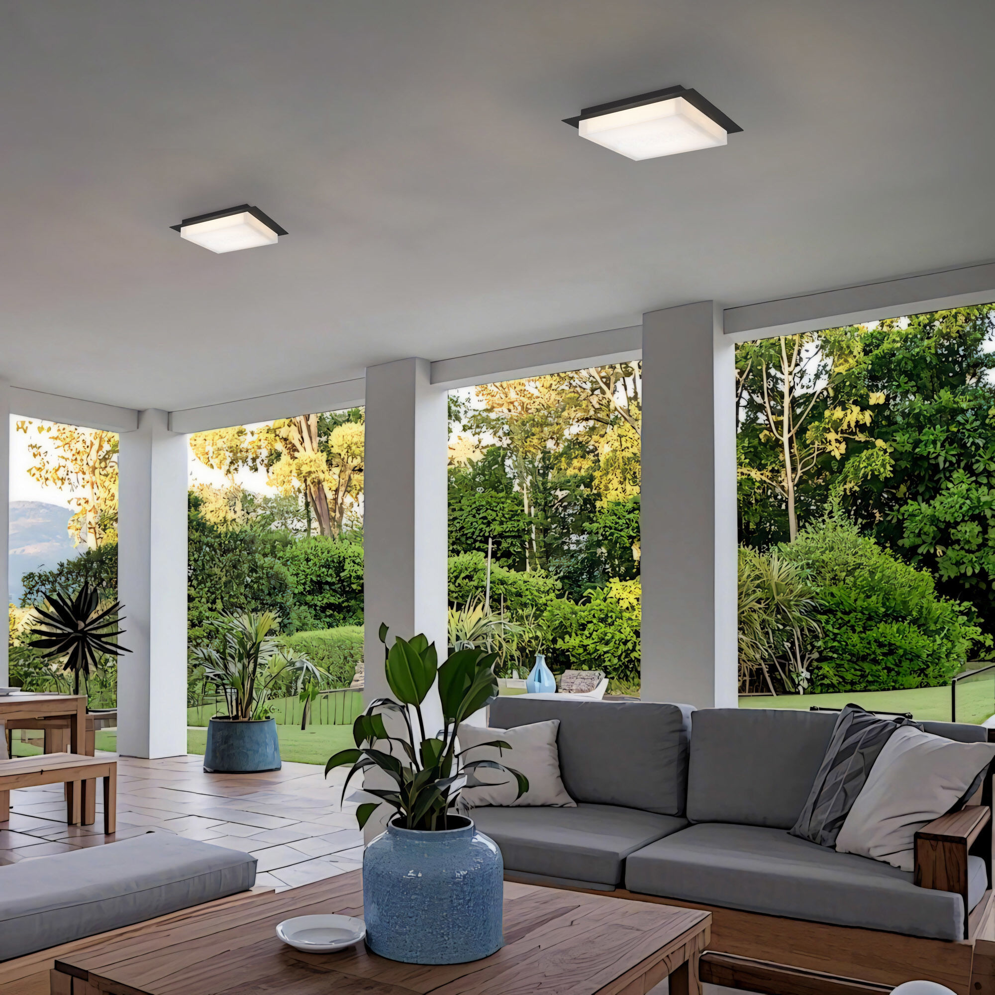 Foursquare LED 14 inch Sand Black Outdoor Flush Mount